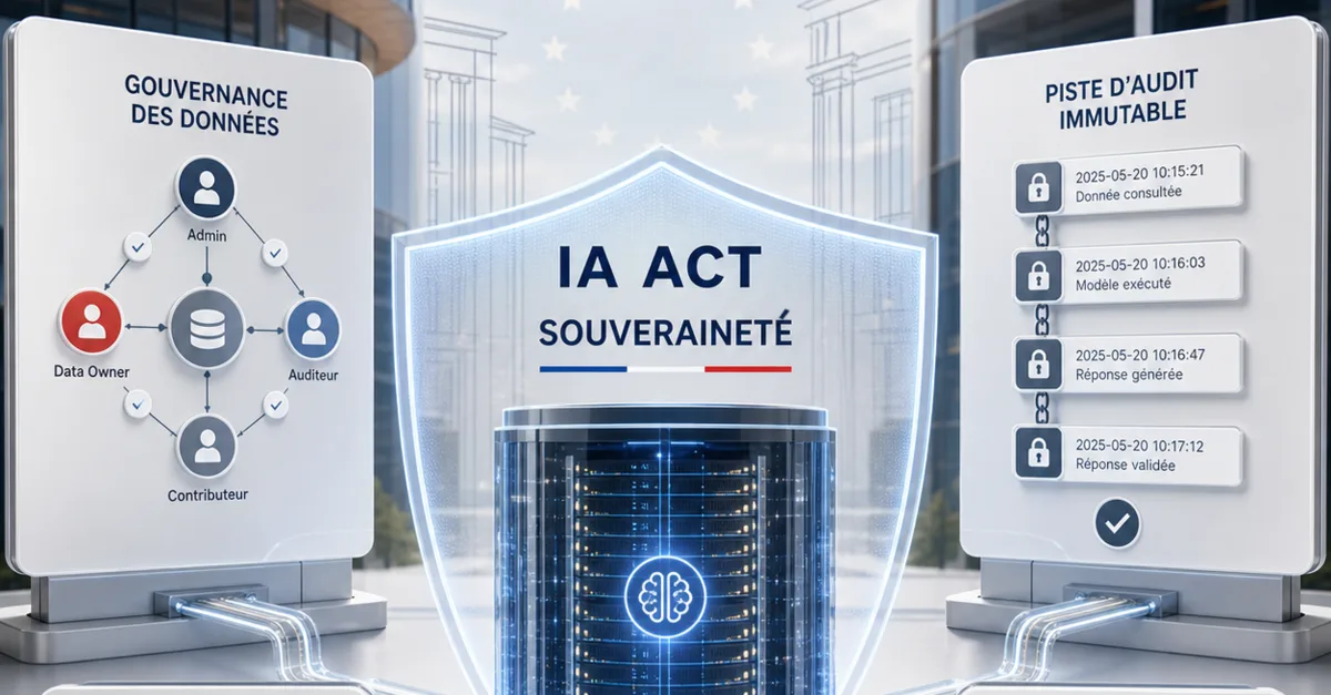 Gouvernance des données, piste d'audit immuable et bouclier IA Act protégeant un serveur d'entreprise